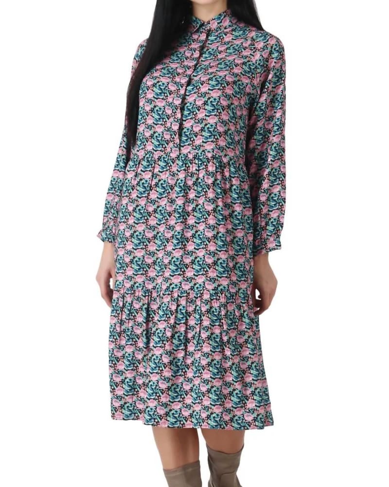Front of a model wearing a size L Cadence Dress In Multi in Multi by NRVNA MODE. | dia_product_style_image_id:350663